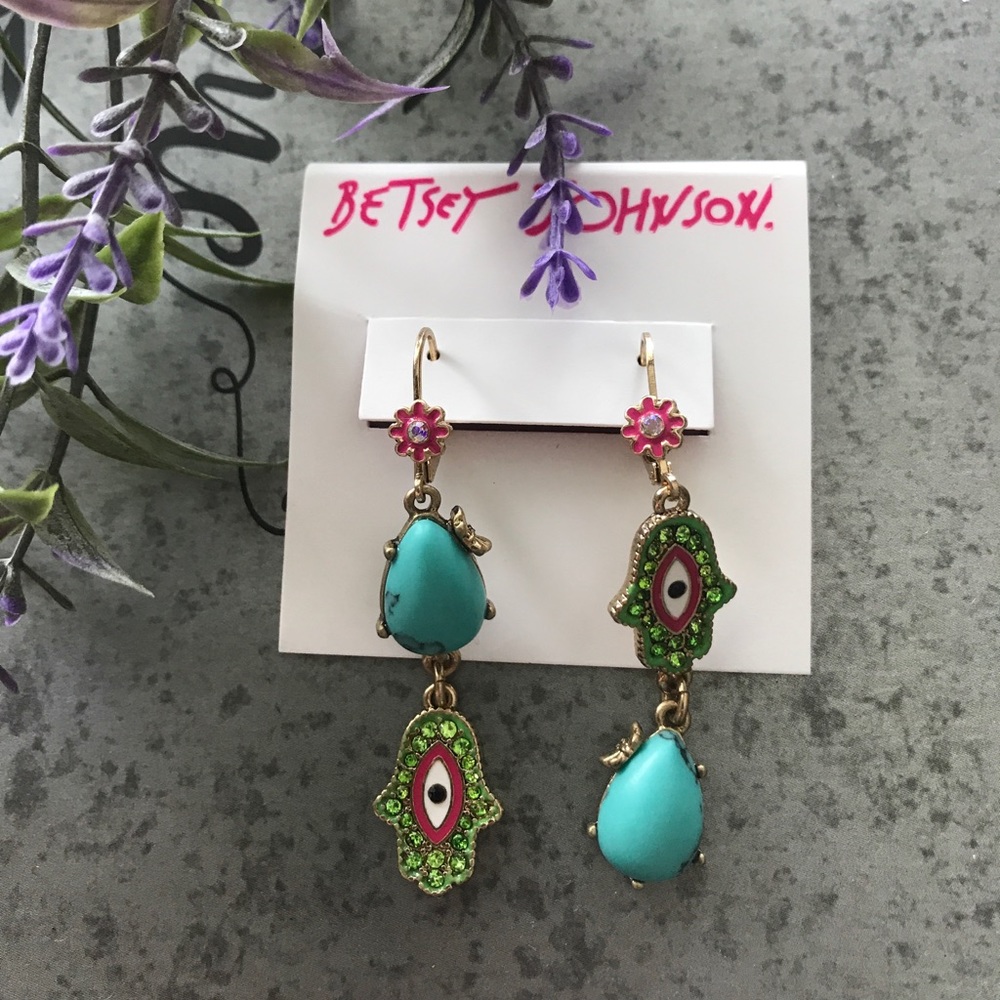 NWT Betsey Johnson Hamsa - Evil Eye Earrings